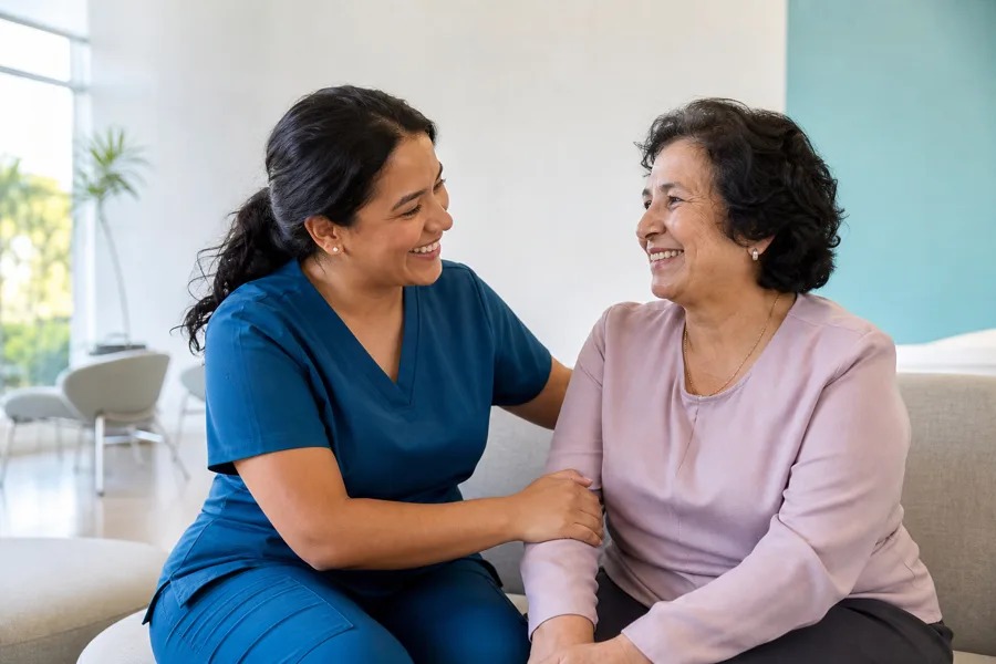 Caregiver supporting an older patient