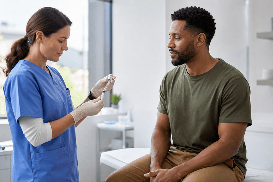 Patient receiving vaccine information